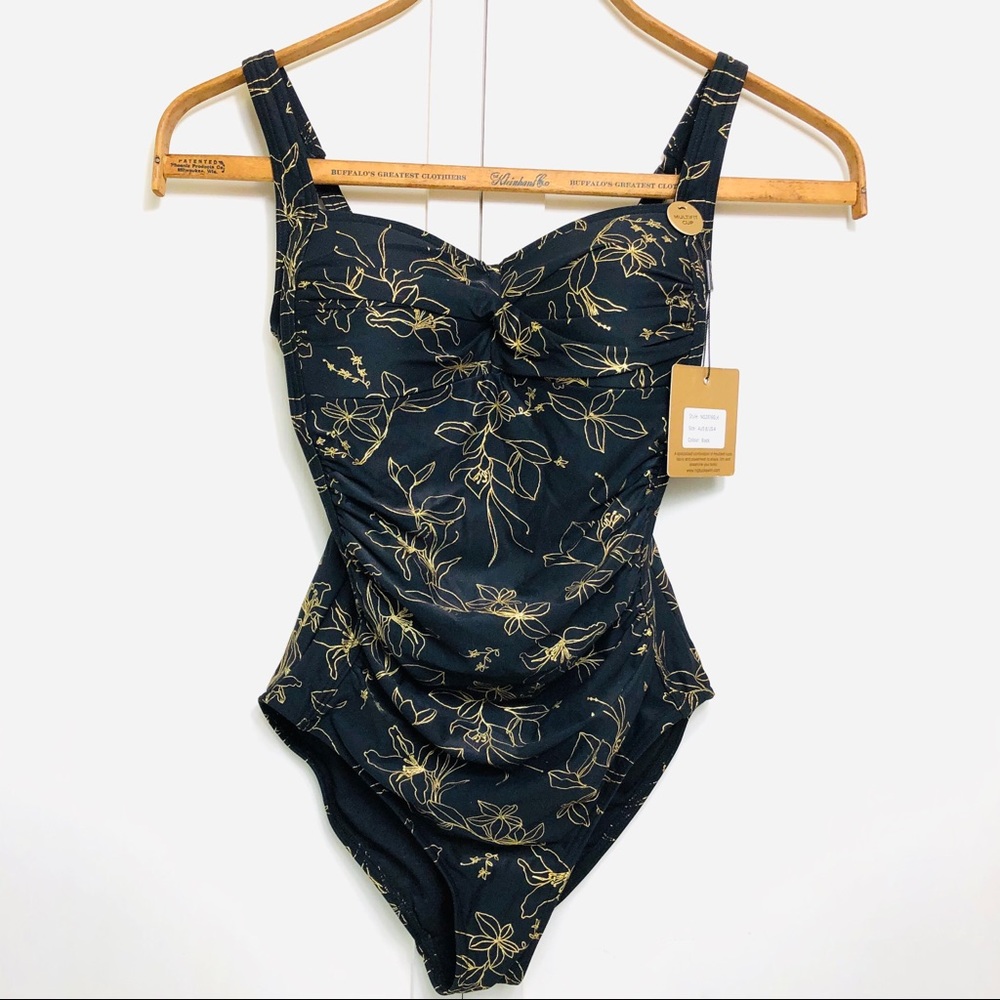 NIPTUCK Black with gold flower slimming swimsuit